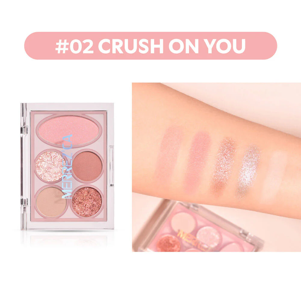 Merrezca Eye & Cheek Color Palette #02 Crush On You – 4-in-1 Peachy Pink Eyeshadow Blush Thai Makeup – Timeless Era Bangladesh