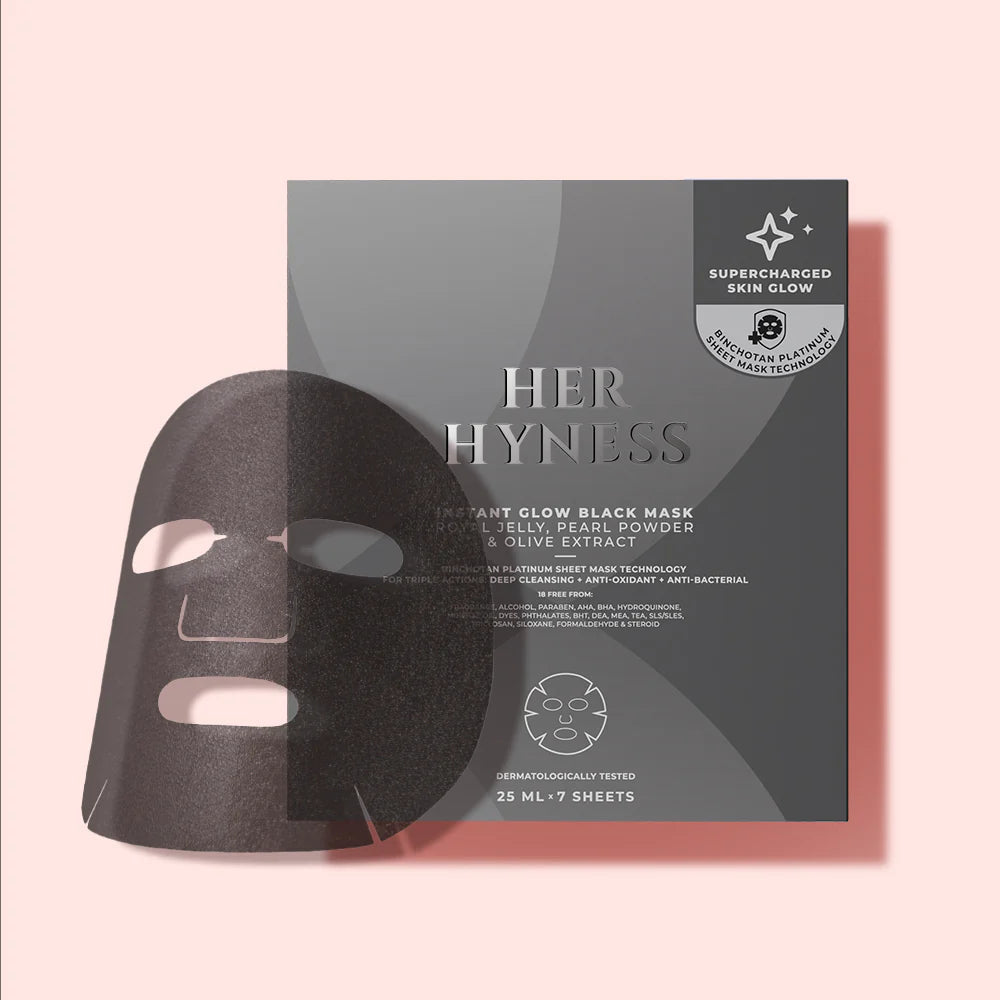 Her Hyness Instant Glow Black Mask - Japanese Binchotan Charcoal Sheet Mask for Deep Cleansing