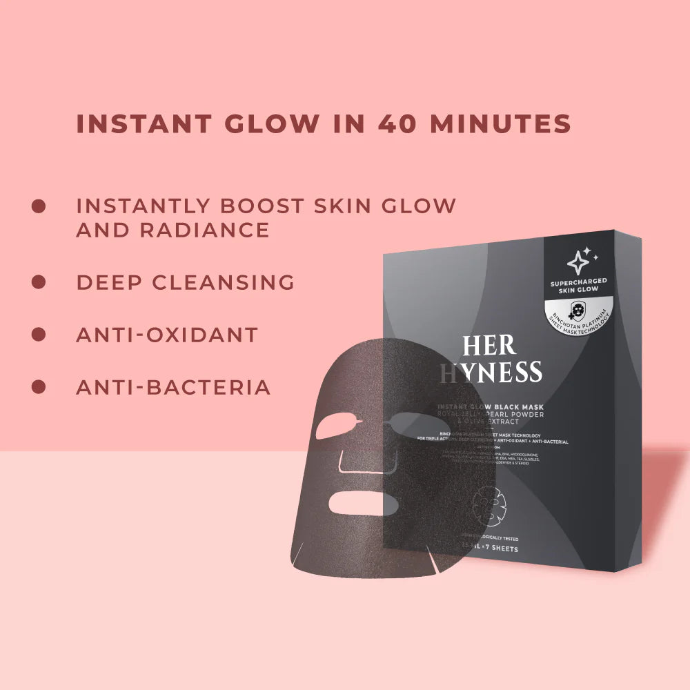 Her Hyness Instant Glow Black Mask - Japanese Binchotan Charcoal Sheet Mask for Deep Cleansing