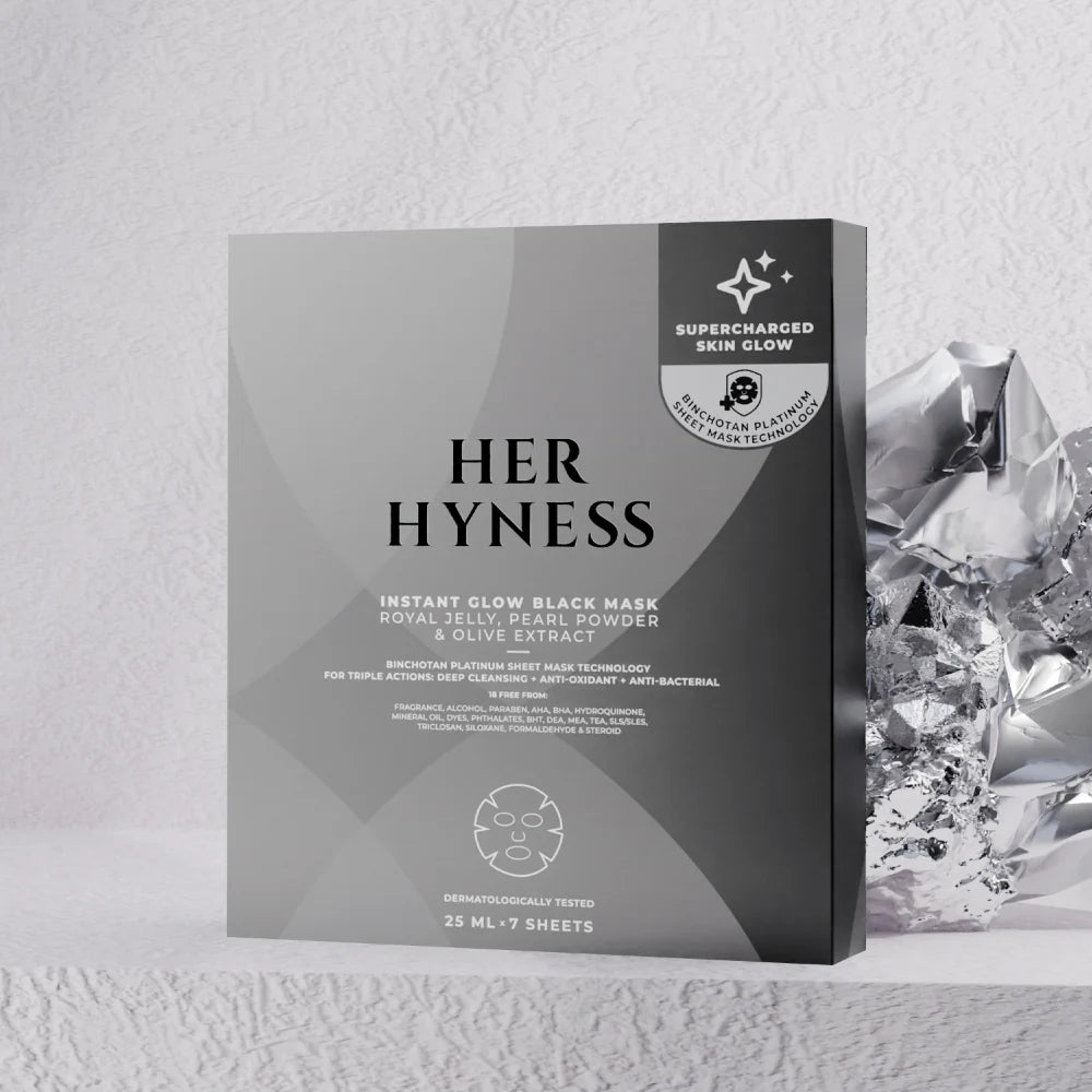 Her Hyness Instant Glow Black Mask - Japanese Binchotan Charcoal Sheet Mask for Deep Cleansing