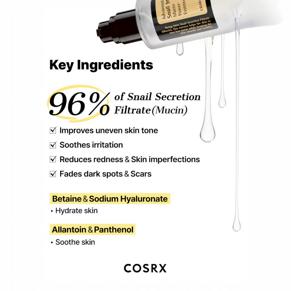 COSRX Advanced Snail 96 Mucin Power Essence 30ml - Korean Hydrating Face Serum for Acne Scars