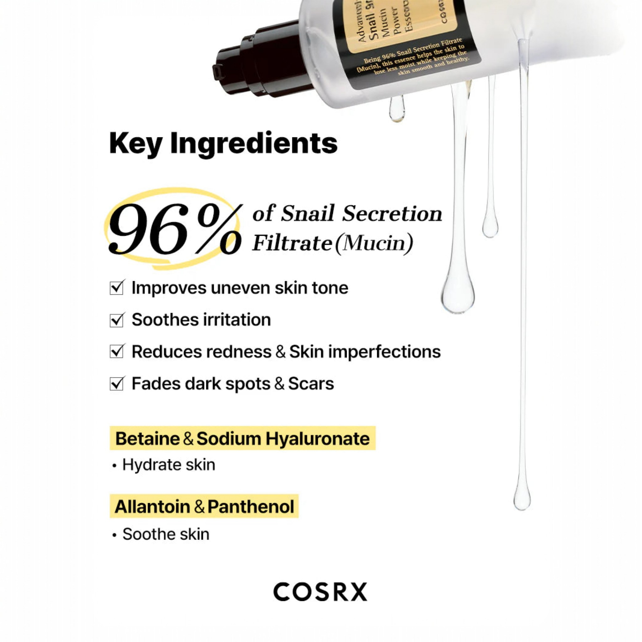 COSRX Advanced Snail 96 Mucin Power Essence 30ml - Korean Hydrating Face Serum for Acne Scars