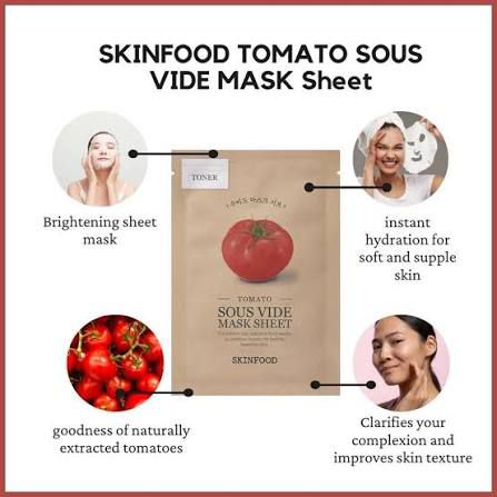 SKINFOOD Tomato Sheet Mask – tomato fruit extract Lycopene brightening benefit infographic – Timeless Era Bangladesh